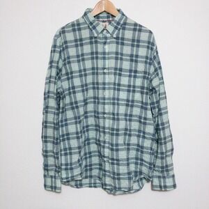 Relwen Huckberry Preppy Plaid Lightweight Button Down Shirt Mens L Blue Cotton